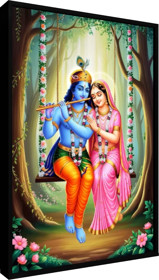 Radha Krishna Divine Swing Canvas Print wall art print — floater frame preview | PrintPosters.in